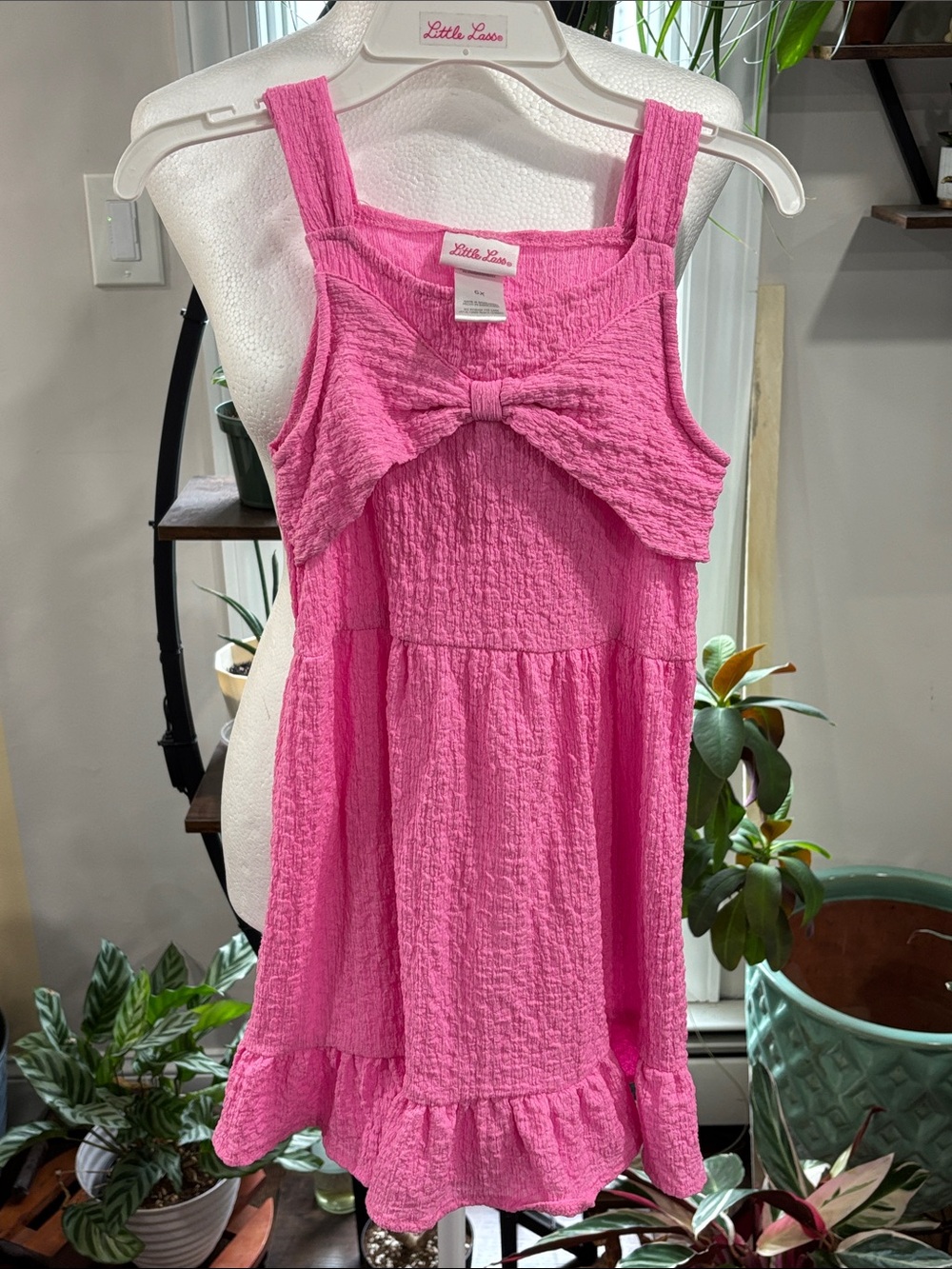 Little Lass girls Pink Bow Front Textured Sundress size 6X